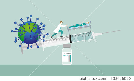 Doctor keeping balance of syringe on vaccine bottle for virus and infected patient Doctor keeping balance of syringe on vaccine bottle for virus and infected patient 108626090