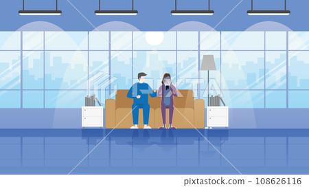 addict social network use application in mobile phone while stay together. Ignore and separate from surround 108626116
