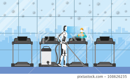 Artificial intelligence mechanism uses automatic vacuum cleaner in treadmill fitness center. 108626235
