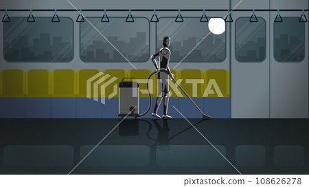 Robots replace humans. clean and work in train transportation 108626278