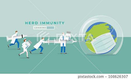 Herd immunity concept as virus protects bubble cover on earth 108626307