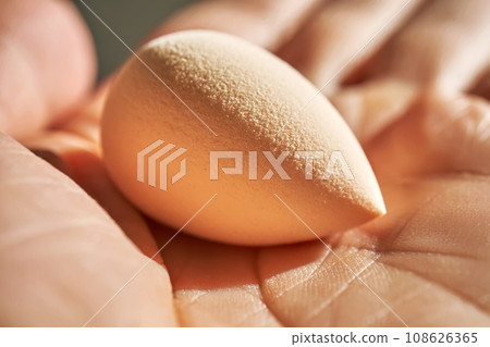 Small sponge in a woman's hand. 108626365