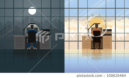 A man quarantine and work from home at night without vaccination A man quarantine and work from home at night without vaccination 108626464