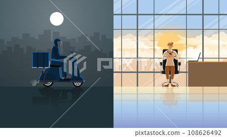 The delivery man working hard, riding a motorcycle all night The delivery man working hard, riding a motorcycle all night 108626492