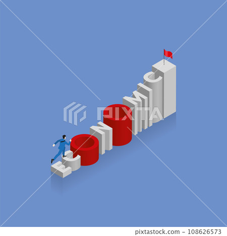 Businessman runs up a stair, a staircase is the word ECONOMIC Businessman runs up a stair, a staircase is the word ECONOMIC 108626573