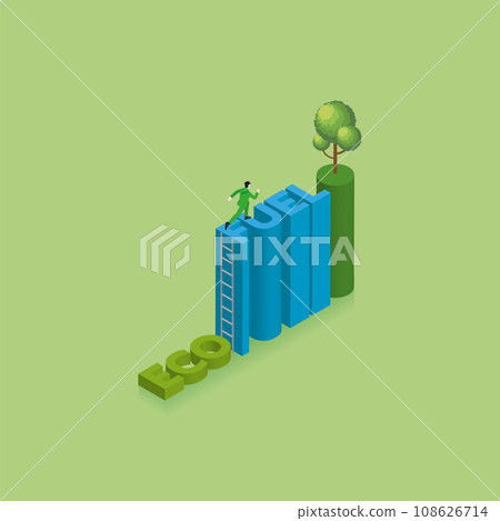 A man run aim to target on text ECO and climb up to word FUEL by ladder. A man run aim to target on text ECO and climb up to word FUEL by ladder. 108626714