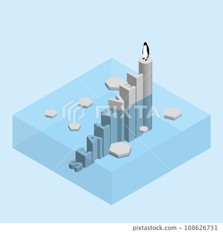 Penguin on text wording iceberg melting. 108626731