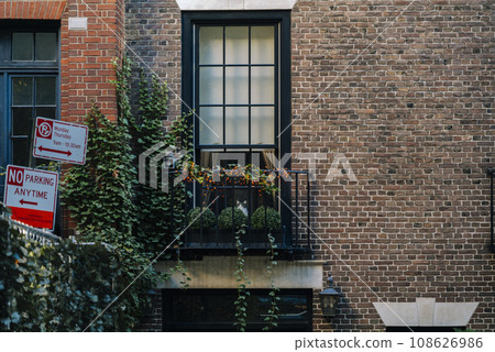 Halloween creepy decorations on front of the building in New York City 108626986