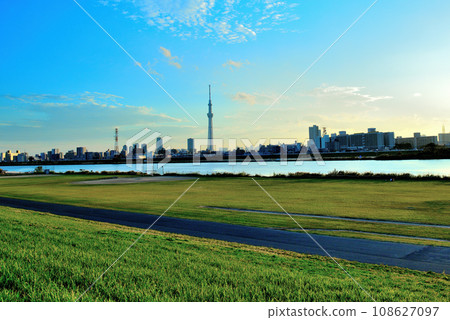 View of Tokyo Skytree from Horikiri Mizube Park Arakawa bank View of Tokyo Skytree from Horikiri Mizube Park Arakawa bank 108627097