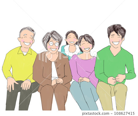 父母與孩子 3 代家庭一起插畫 父母與孩子 3 代家庭一起插畫 108627415