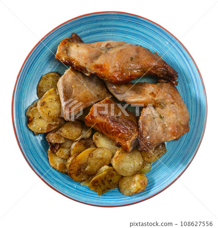 Baked rabbit with potatoes 108627556