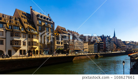 Houses and canals of French town Strasbourg 108627661