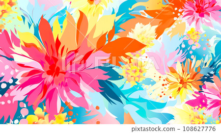 色彩繽紛的花卉插畫背景“AI生成圖像” 108627776