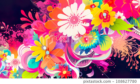 Colorful floral illustration background "AI generated image" 108627780