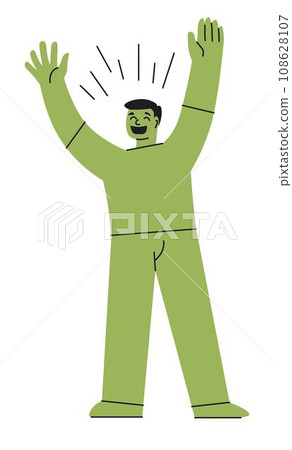 Man personage expressing joy emotion, happy boy Man personage expressing joy emotion, happy boy 108628107