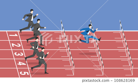 The fastest leader businessman jumping overcomes obstacles. 108628169