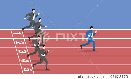 Business competition concept of businessman running in race rubber track 108628173
