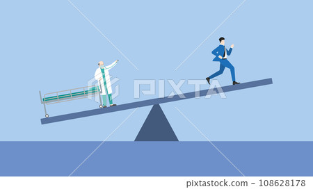 Work life balance concept. Work and health unbalance of businessman. 108628178