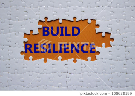 Build resilience symbol. White puzzle with words Build resilience. Beautiful orange background. Business and Build resilience concept. Copy space. Build resilience symbol. White puzzle with words Build resilience. Beautiful orange background. Business and Build resilience concept. Copy space. 108628199
