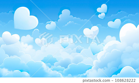 藍天白雲和心形標記的動漫風格插圖“AI生成圖像” 108628222