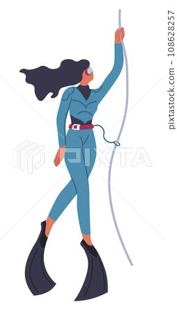 Scuba diving woman holding rope, summer activity 108628257