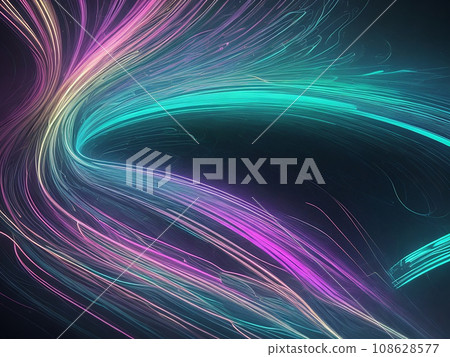 Abstract futuristic background and texture with gold,light pink,blue,green neon wave lines. Data transfer concept. Fantastic wallpaper. 108628577