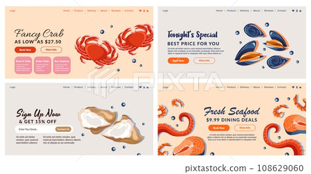 Landing page set for seafood restaurant offer Landing page set for seafood restaurant offer 108629060