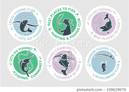 Round label set for fishing club advertising Round label set for fishing club advertising 108629070