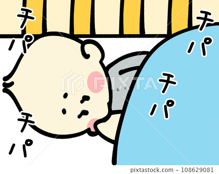 睡在蒲團上吸吮拇指的嬰兒插畫素材 108629081
