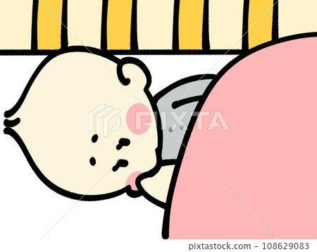 睡在蒲團上吸吮拇指的嬰兒插畫素材 108629083
