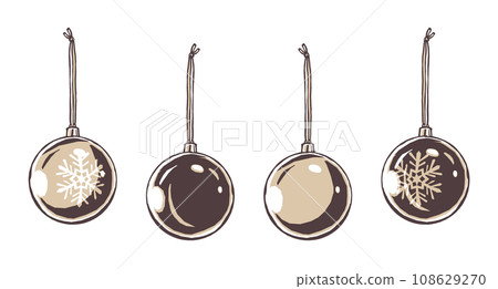 4 types of metallic painted Christmas ball ornaments, brush-painted and 2-color painted 108629270