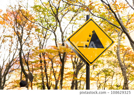 Sign indicating that there is a risk of falling rocks 108629325