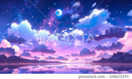 Anime-style illustration of a fantastically beautiful sky and clouds "AI generated image" 108629345