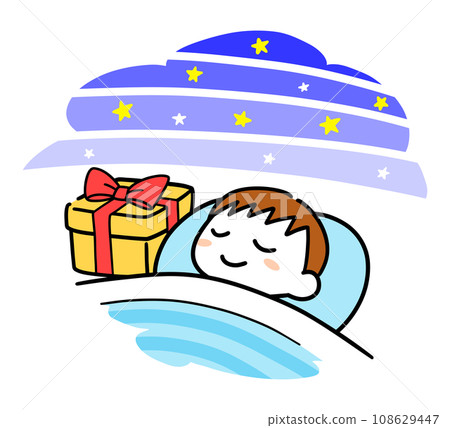 Christmas present placed on sleeping boy's bedside 108629447
