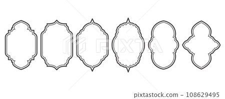 Ramadan window and door frames. Islamic arches with ornament. Oriental design elements. Arabesque and turkish outline labels. Vector decor set Ramadan window and door frames. Islamic arches with ornament. Oriental design elements. Arabesque and turkish outline labels. Vector decor set 108629495