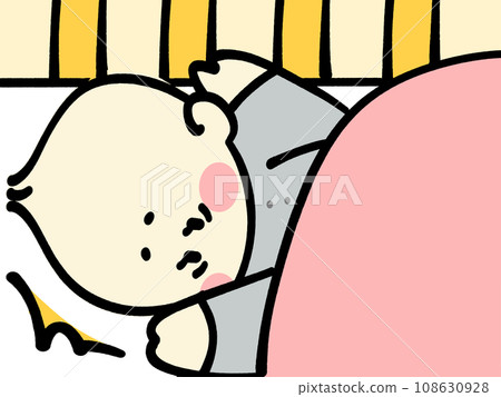 Illustration material of a baby sleeping in a futon and reflecting 108630928
