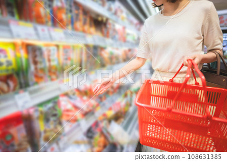 Asian woman consumer choosing asia food product at supermarket store 108631385