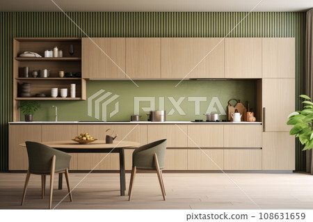 Generation AI. A sleek and modern bright kitchen with minimalist style and sophistication. Scandinavian style. Generation AI. A sleek and modern bright kitchen with minimalist style and sophistication. Scandinavian style. 108631659