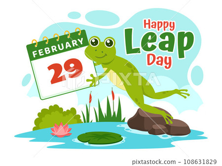 Happy Leap Day Vector Illustration on 29 February with Jumping Frogs and Pond Background in Holiday Celebration Flat Cartoon Design Happy Leap Day Vector Illustration on 29 February with Jumping Frogs and Pond Background in Holiday Celebration Flat Cartoon Design 108631829