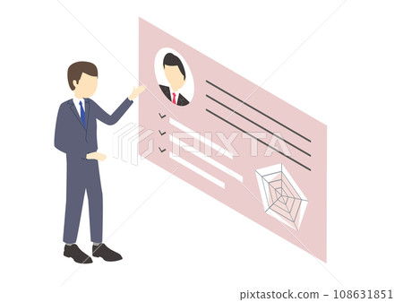 A man in a business suit is giving a presentation 108631851