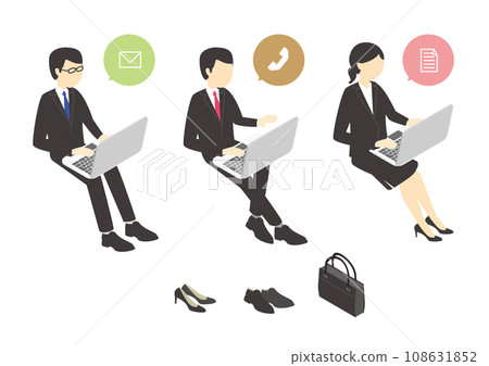 Men and women in recruitment suits operating laptops Men and women in recruitment suits operating laptops 108631852