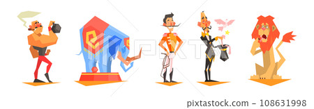 Circus Character and Tamed Animal on Show or Performance Vector Set Circus Character and Tamed Animal on Show or Performance Vector Set 108631998