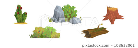 Landscape Object and Element with Tree Stump and Log Vector Set Landscape Object and Element with Tree Stump and Log Vector Set 108632001
