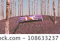 Cat lies on bench in birch grove. 3d render, 3d illustration. 108633237