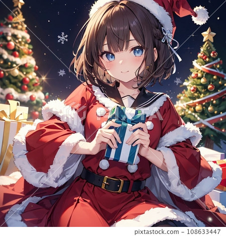 A girl delivering a Christmas present 108633447