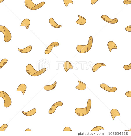 Seamless pattern Potato chips cartoon doodle vector. Vector illustration background of a crispy snack. Seamless pattern Potato chips cartoon doodle vector. Vector illustration background of a crispy snack. 108634318