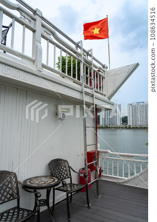 Private deck of cruise ship cabin on Halong Bay cruise in Vietnam 108634516
