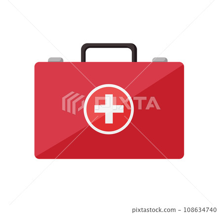First aid kit cartoon icon. Vector illustration medical case isolated on a white background. First aid kit cartoon icon. Vector illustration medical case isolated on a white background. 108634740