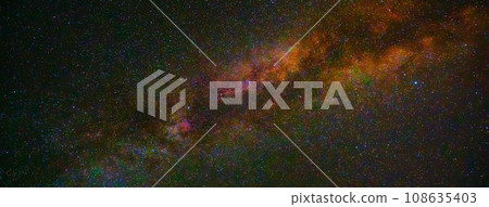 Panorama of starry sky at night with stars and Milky Way with galaxies Panorama of starry sky at night with stars and Milky Way with galaxies 108635403