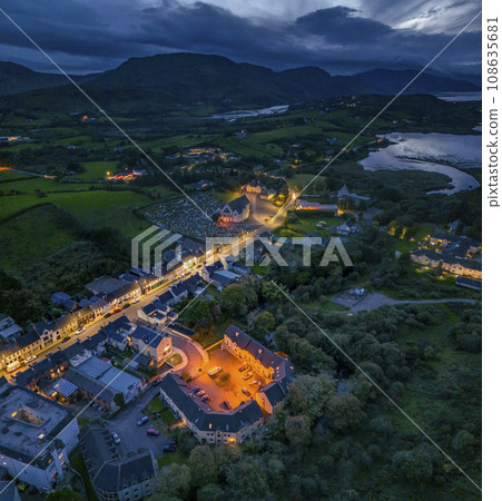 Aerial night view of Ardara in County Donegal - Ireland 108635681